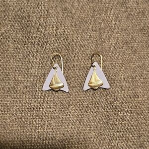 Nautical Silver Sailboat Earrings on Lavender Triangle